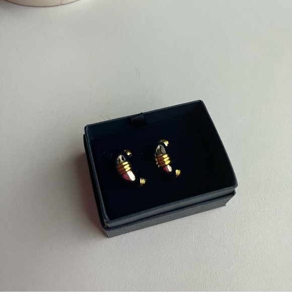 NEW Two Toned Hoop Earrings Silver Gold - Picture 2 of 9